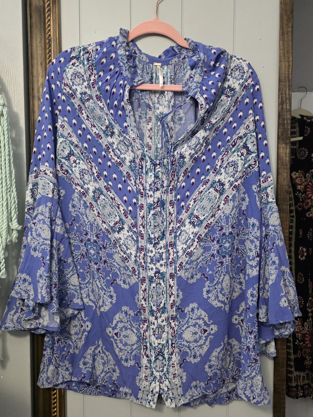 Free People Lavender Blue Paisley Peasant Tunic